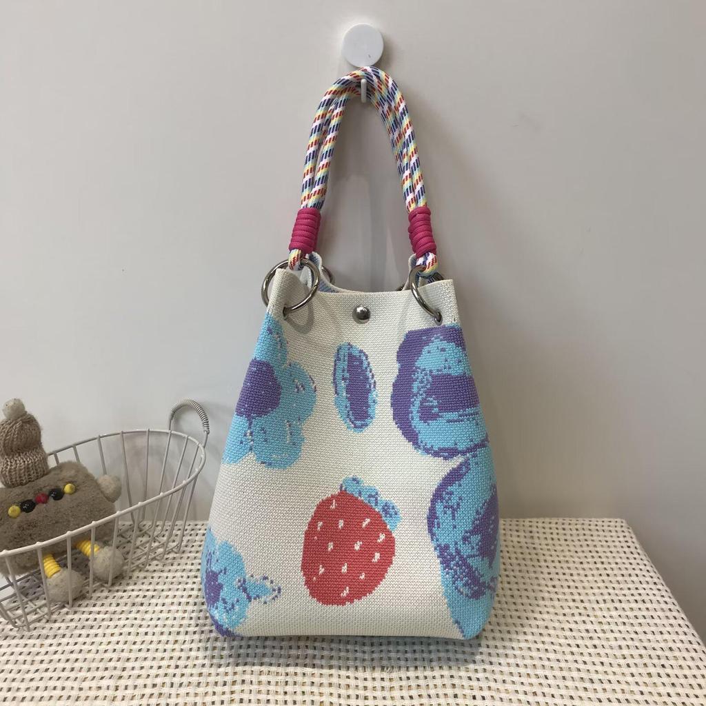 Korean Style Knitted Bucket Bag - Women's Fashion Versatile Handbag 2025