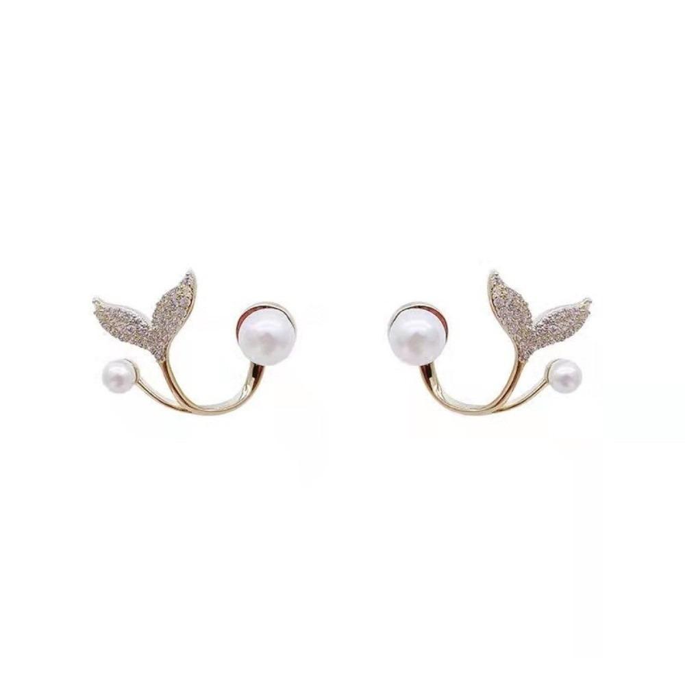 Zircon Fish Tail Earrings Exquisite Design Fish Tail Stud Earrings Pearl Crystal Earrings  Daily золотой