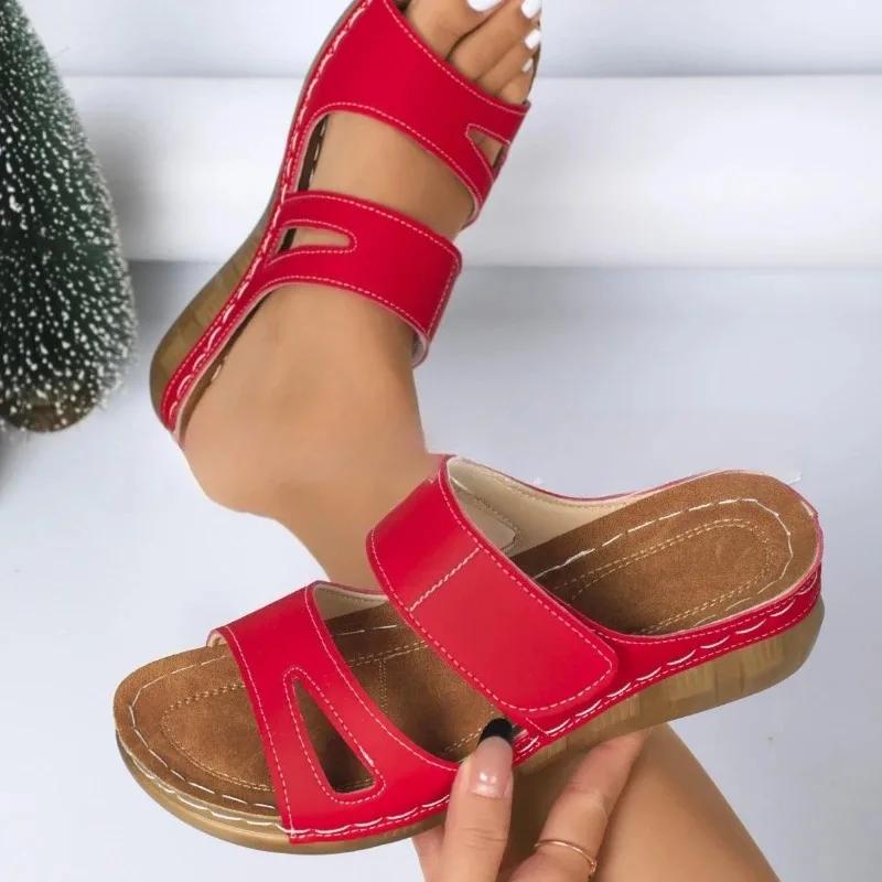 Summer Thick Bottom Slope and Beach Slippers Large Women's Summer Outerwear Slippers Fashion Breathable Women Shoes