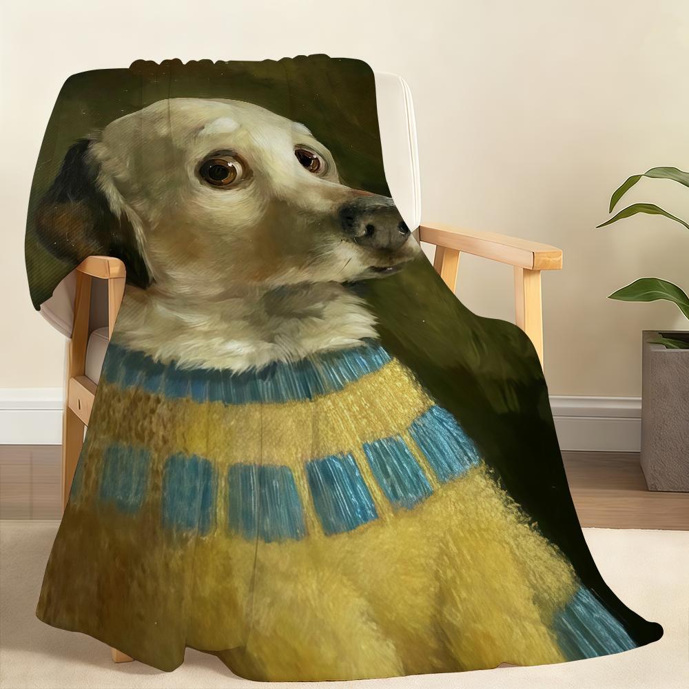 Oil Painting Pet Illustration Blanket Soft Throw Blanket for Home Bedroom Bed Sofa Picnic Travel Office Rest Cover Blanket Gift