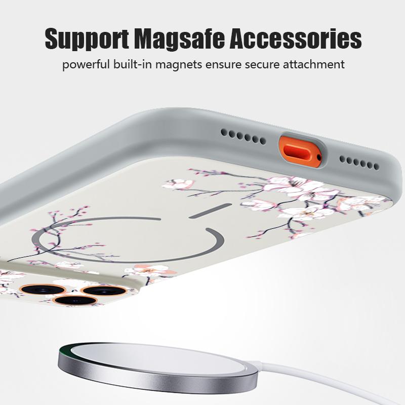 Colorful Embossed Flowers Case For iPhone 17 Pro Max Funda iPhone 16 15 14 13 Pro Max Magnetic For Magsafe Hybrid Slim Matte Cover