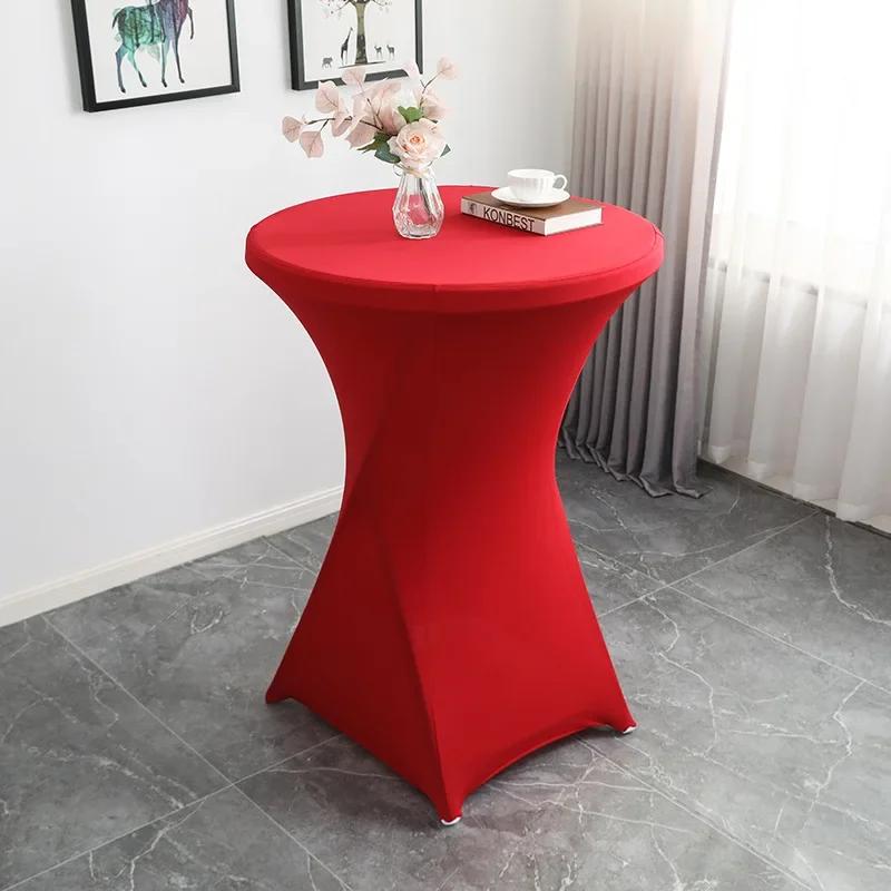 Pure Color Table Cloth Elastic Bar Table Cover Dustproof Polyester Round Tablecloth