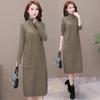 Knitted Dress for Women In Autumn and Winter Korean Style Loose Mid-length Pullover Solid Color Half Turtleneck Sweater Dress