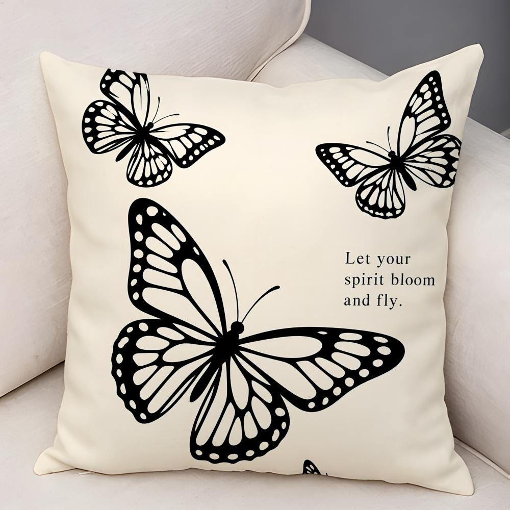 Cute Retro Butterfly Cushion Cover Natural Linen Organic Fabric DoubleSided Printing Breathable For Decor