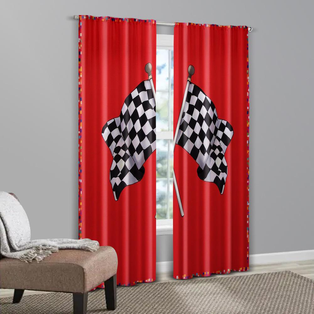 2pcs   Curtains Roller Blinds Race Flag Checkered Versatile Polyester (without rod) Decorations For Home Ldeal for Living Room