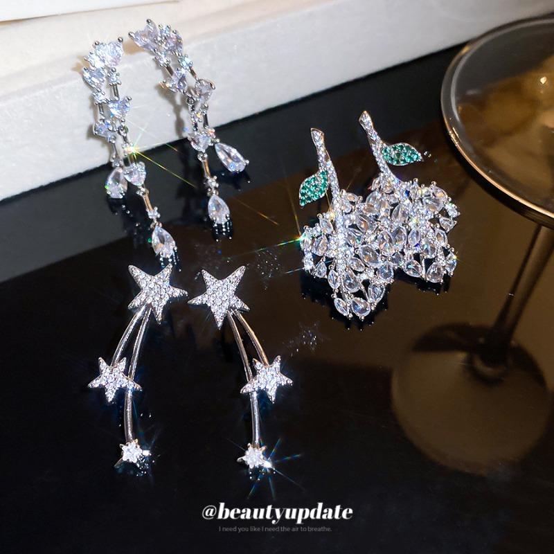 Starlight Shines~ Silver Needle Super Shining Zircon Star Stud Earrings Exquisite Luxury Temperament Earrings Light Luxury Premium Earrings