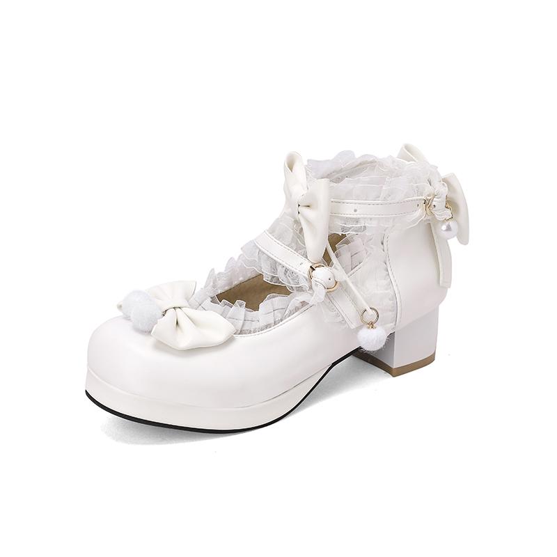 

VANGULL брендовые весенние женские туфли-лодочки размера плюс 22-26,5 см, с жемчужной сеткой, бантом и пряжкой на щиколотке, туфли Лолиты, милые туфли Мэри Джейн 43 белый