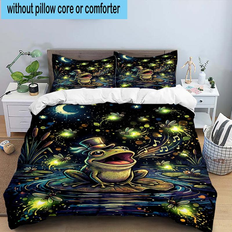 Frog In Top Hat Serenade 3pcs Bedding,Including 1pc Duvet Cover And 2pcs Pillowcases Perfect for Christmas,Ideal for Bedroom, Dormitory