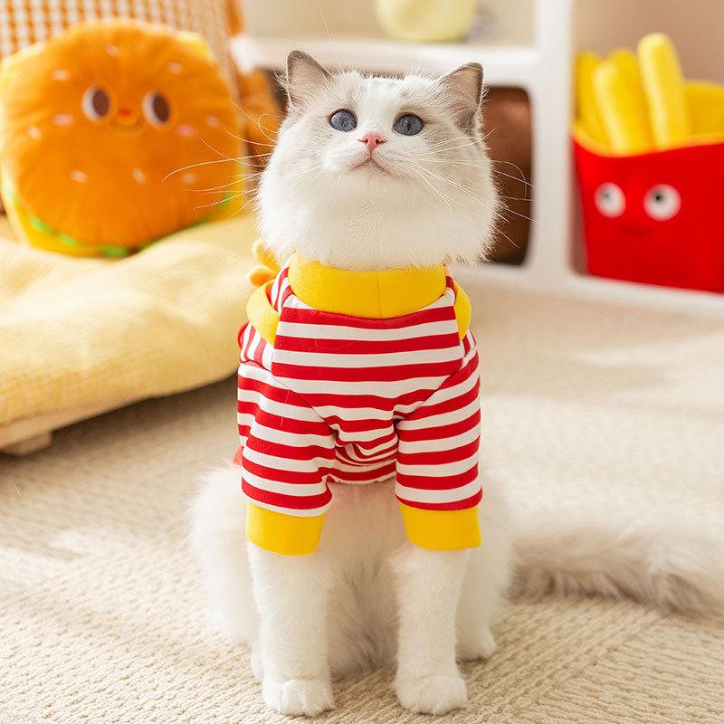 New Autumn and Winter Cat Clothes Three-dimensional French Fries Can Pull Two Feet Into Cats, Kittens, Warm Dogs, Pet Sweaters