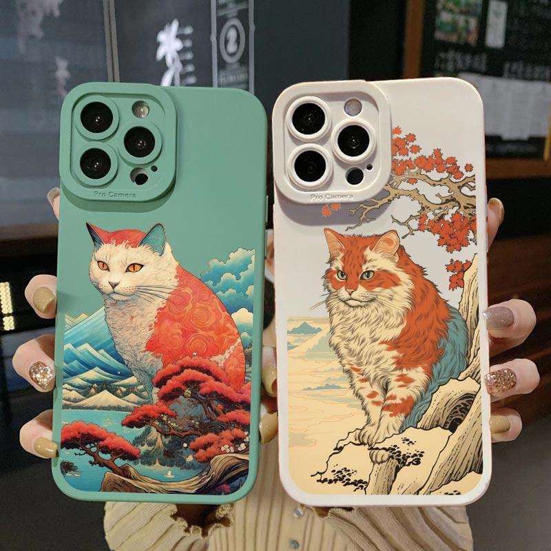 Japanese Anime Style Case For iPhone 14 Plus Pro Max XS X XR SE 2020 Cat Phone Case For iPhone 7 8 11 12 13 Soft Silicone Cover