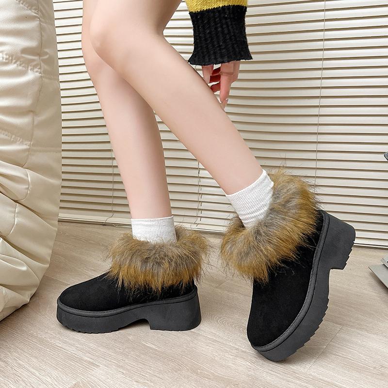 Fashion Warm Cotton Boots Women's Fashion Round Toe Suede Deep Mouth Non-Slip Block Heel Platform Snow Boots