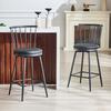 Modern Metal Bar Stool in Windsor Style with Upholstered Seat for Kitchen Islands, Bars, Restaurants; Bar Height; Vintage and Minimalist Style