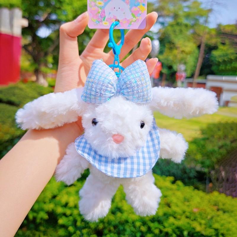 Sequin Cute Bow Plaid Scarf Rabbit Cartoon Plush Toy Bag Pendant Gift For