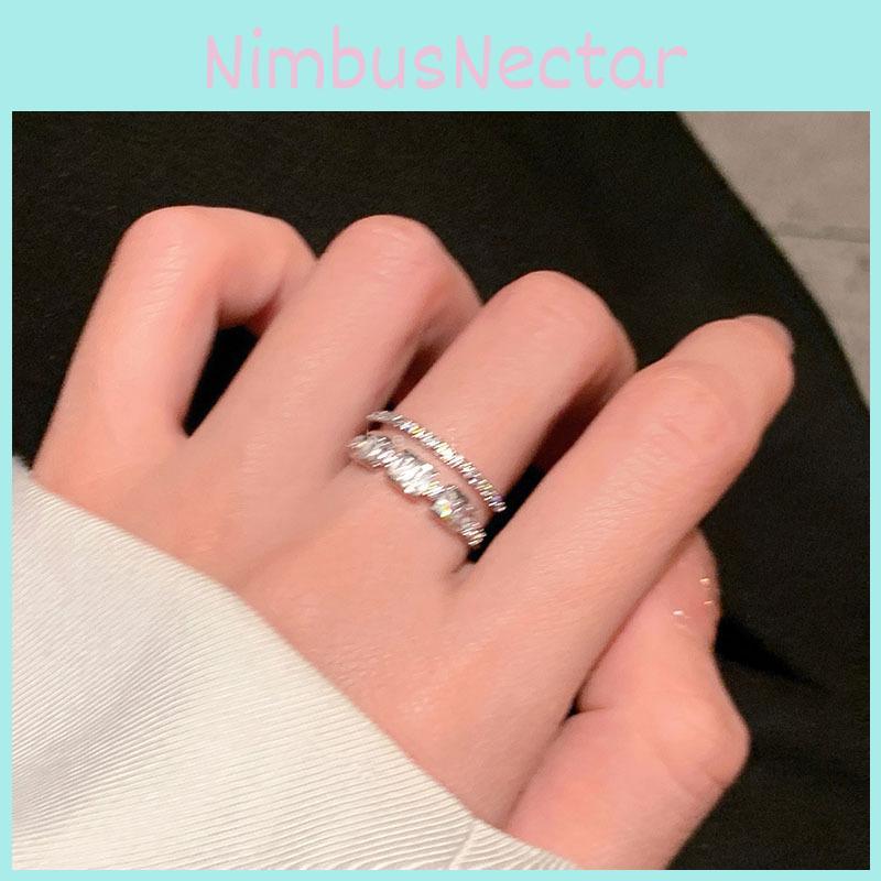 Elegant Double Layer Hollow Zircon Open Ring For Women With Adjustable Size And Unique Design