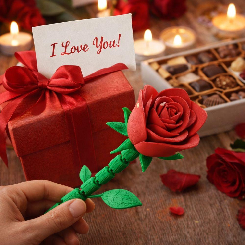 Lustiges Simulations-Rosenmodell Plastik-Rosenblumenfiguren Bewegliche Gelenke Rote Rose Heimdekoration