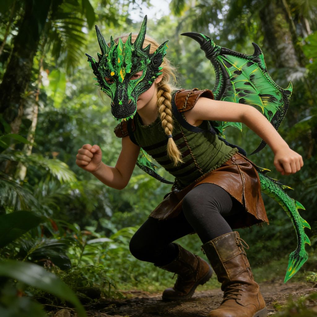 Dragon Wing Mask and Tail Set Dinosaur Cosplay Set for Kids Girls Boys Halloween Dragon Costumes for Theme Party Decor