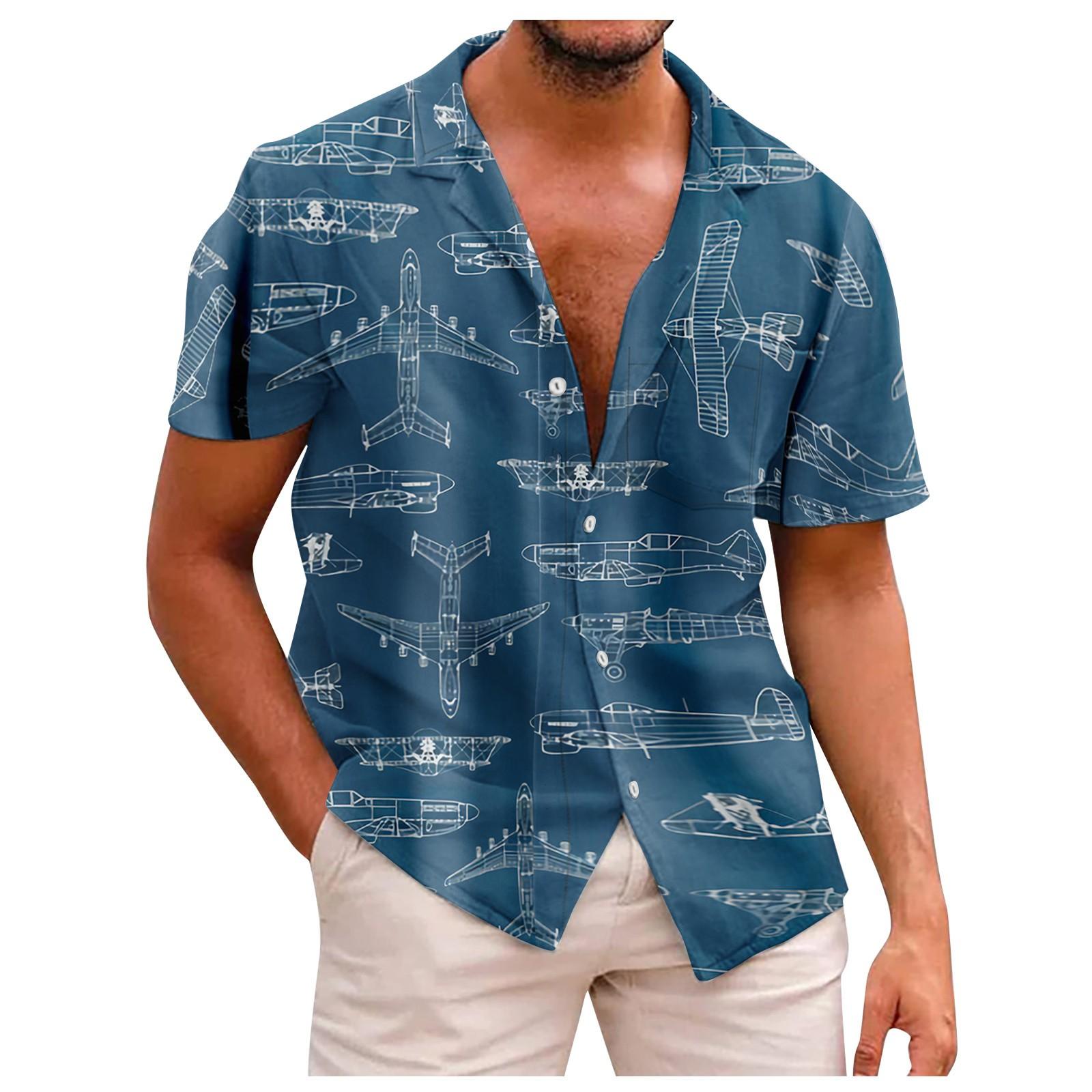

Summer New Men s Printed Slim Fit Shirt Large Fashion Casual Short Sleeve Shirt Men XXL синій