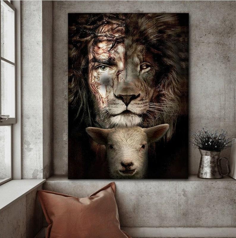 Christian Canvas Symbols the Lord Jesus Christ in Scripturethe Lion of Judah Warrior Lamb of God Wall Art Christmas Decor Gift No Frame