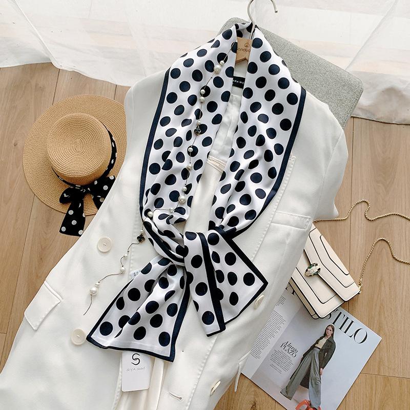 Ins Style Minimalist Double-Sided Striped Simulated Silk Long Scarf Satin Double Layered Scarf French Elegant Retro Headband