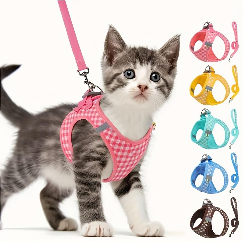 

[Plaid Cat Set] Breathable Plaid Pattern Pet Cat Set | Durable Metal Accessories, Reflective Strips, Hand Washable, Polyester, Fits Most Cats XS