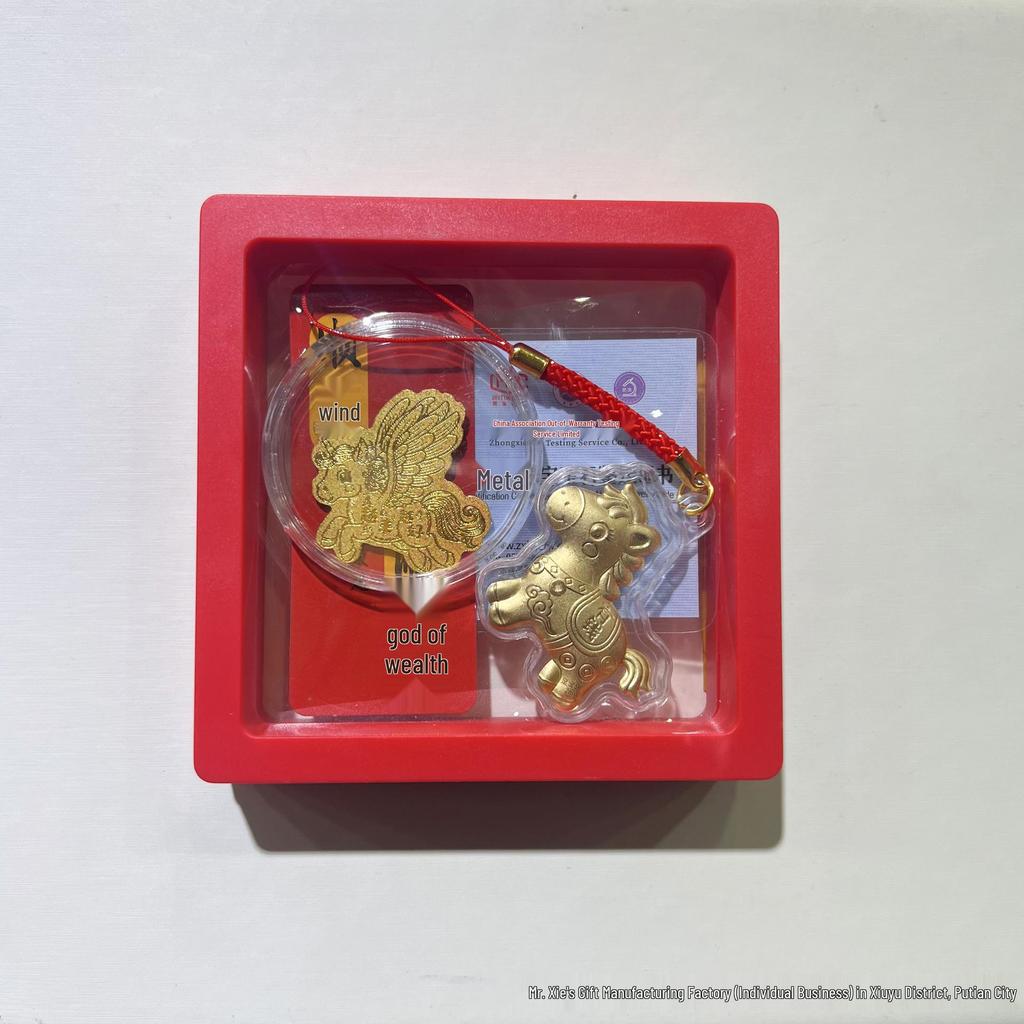 2026 Pure Gold 999 Year of the Horse Zodiac Pendant & Keychain with Little Horse Phone Sticker