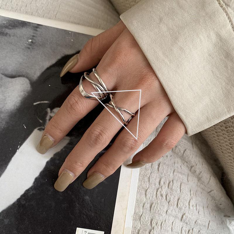 925 Silver Irregular Water Droplets Cross Ring Female Simple Retro Handmade Jewelry