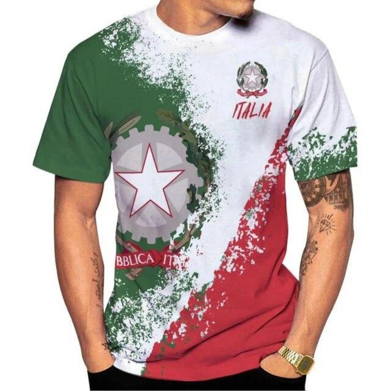 3D Printed Italy Flag T Shirt Men Italian Football Pattern T-Shirts Summer Street Sports Round Neck Tops Short Sleeve Tees