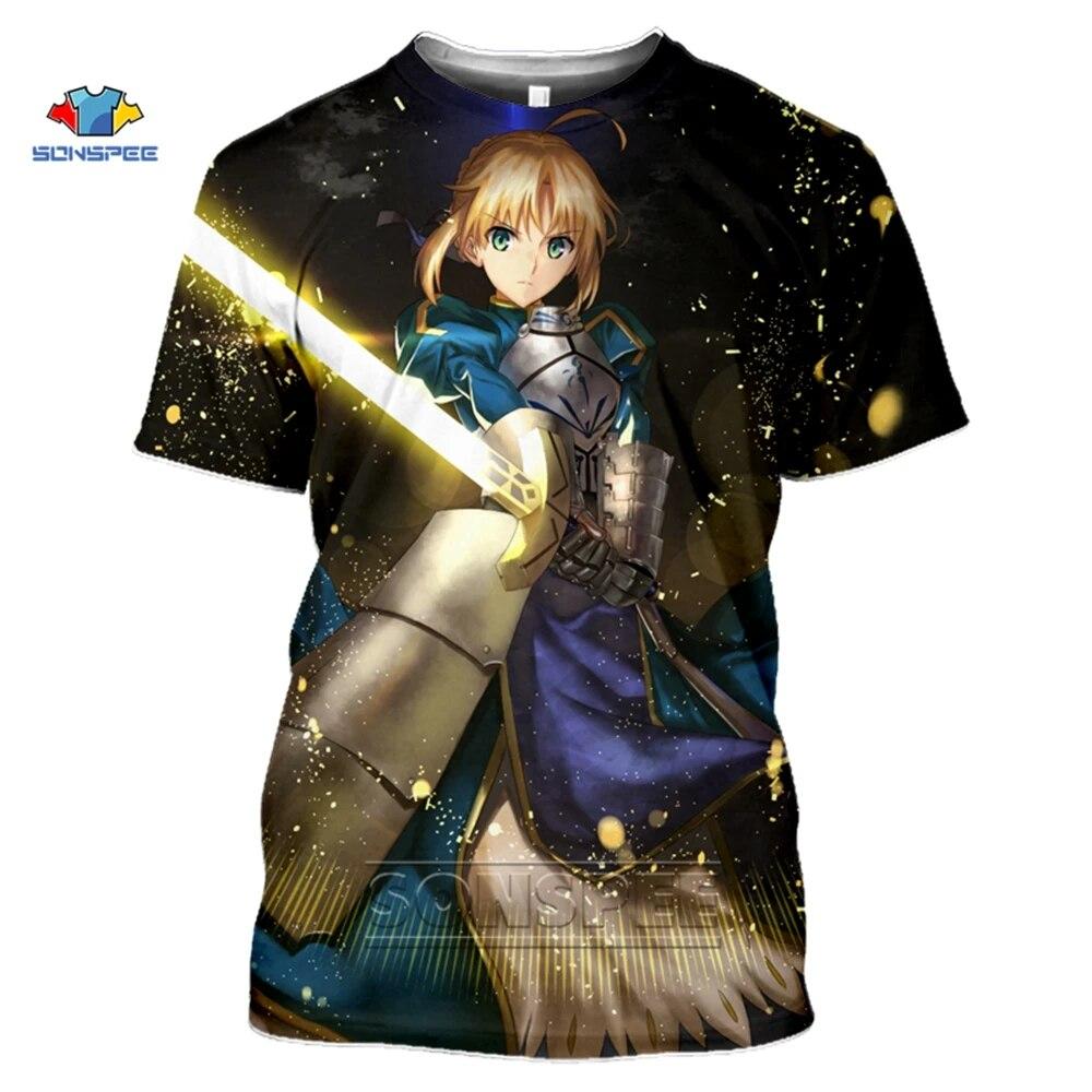 SONSPEE Fate Stay Night T-Shirt 3d Print Casual Fate Zero T Shirts Short Sleeve Anime Harajuku Summer Top Men Women Gym Clothing
