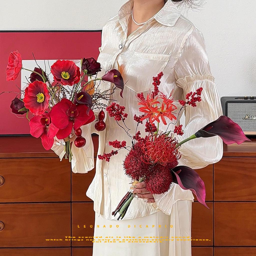 Spring Festival Red Fruit Faux Flower Arrangement for New Year, Wedding, Living Room, or Dining Table Décor