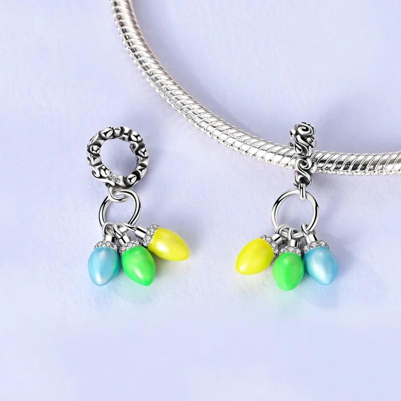 Colorful Luminous Bulb Pendant Copper Plated Original Beads Fit Originalcharms Bracelet Bead Jewelry Gifts For Women