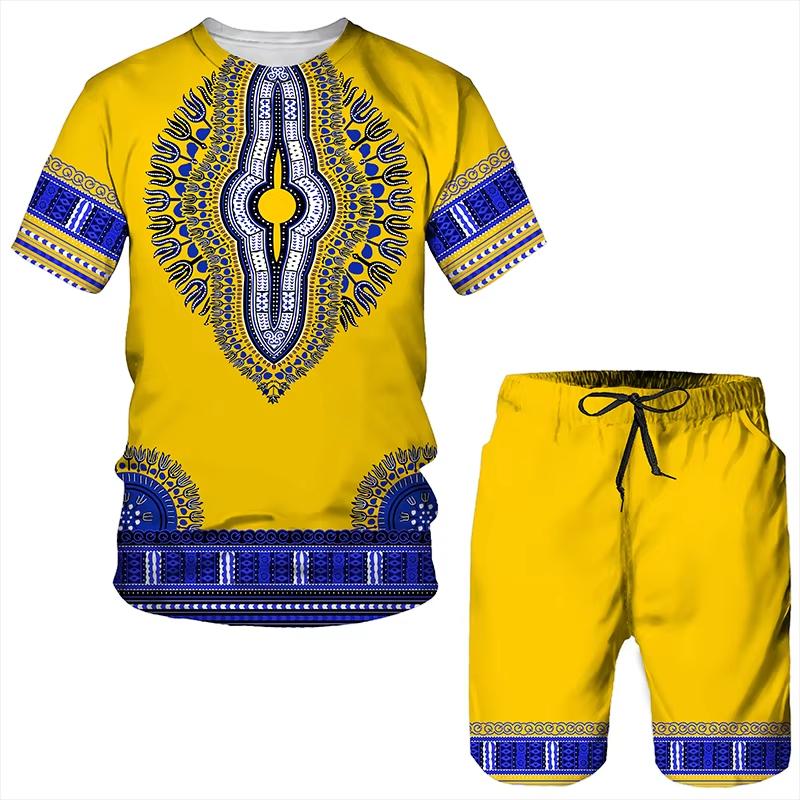Hot Sale Summer Men Clothing 3d Print Man T-Shirts Shorts Set Men's Tracksuits OversizT-shirt + Shorts Two-piece Breathable Set