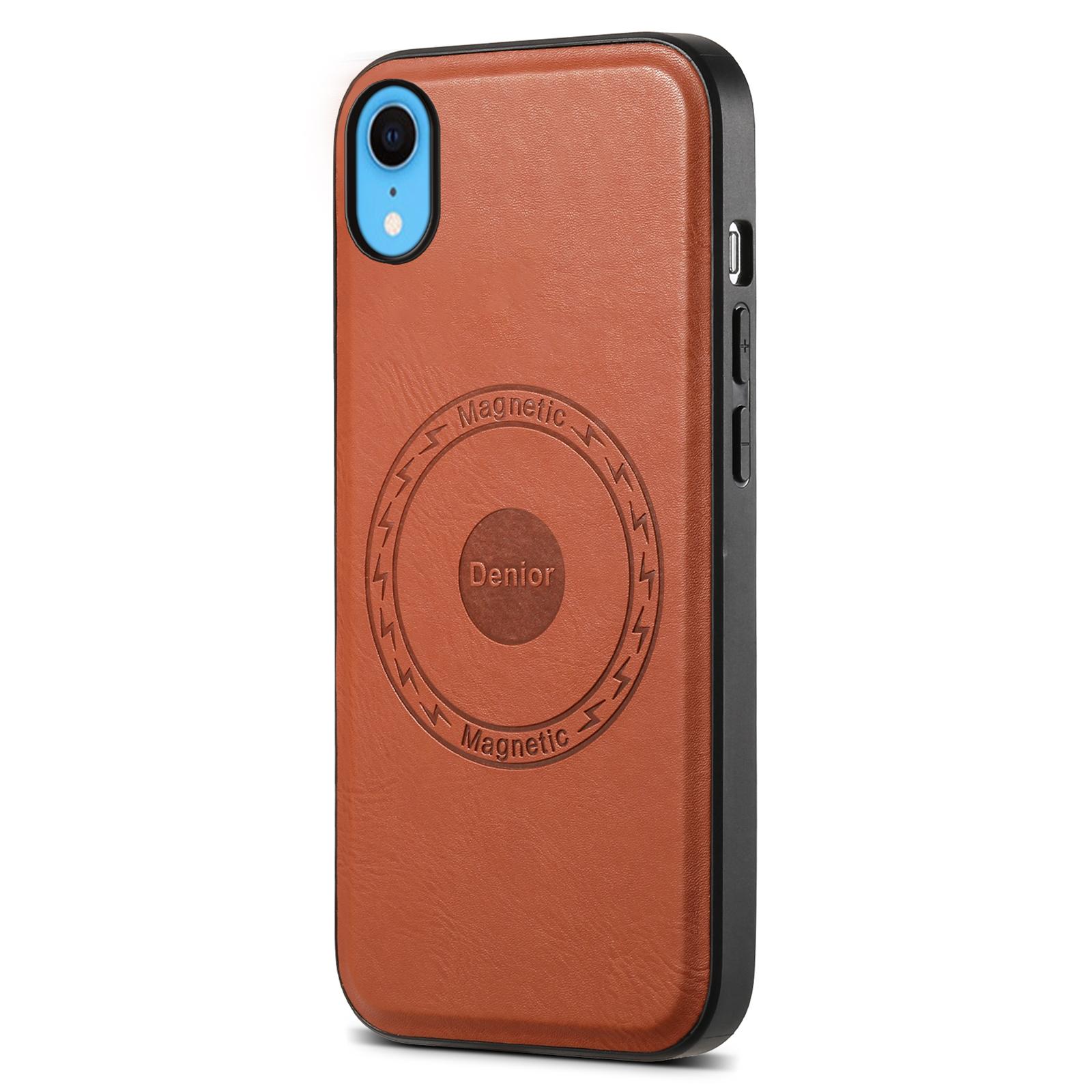 

DENIOR For iPhone XR Case PU Leather Phone Back Cover Compatible with Magsafe Brown