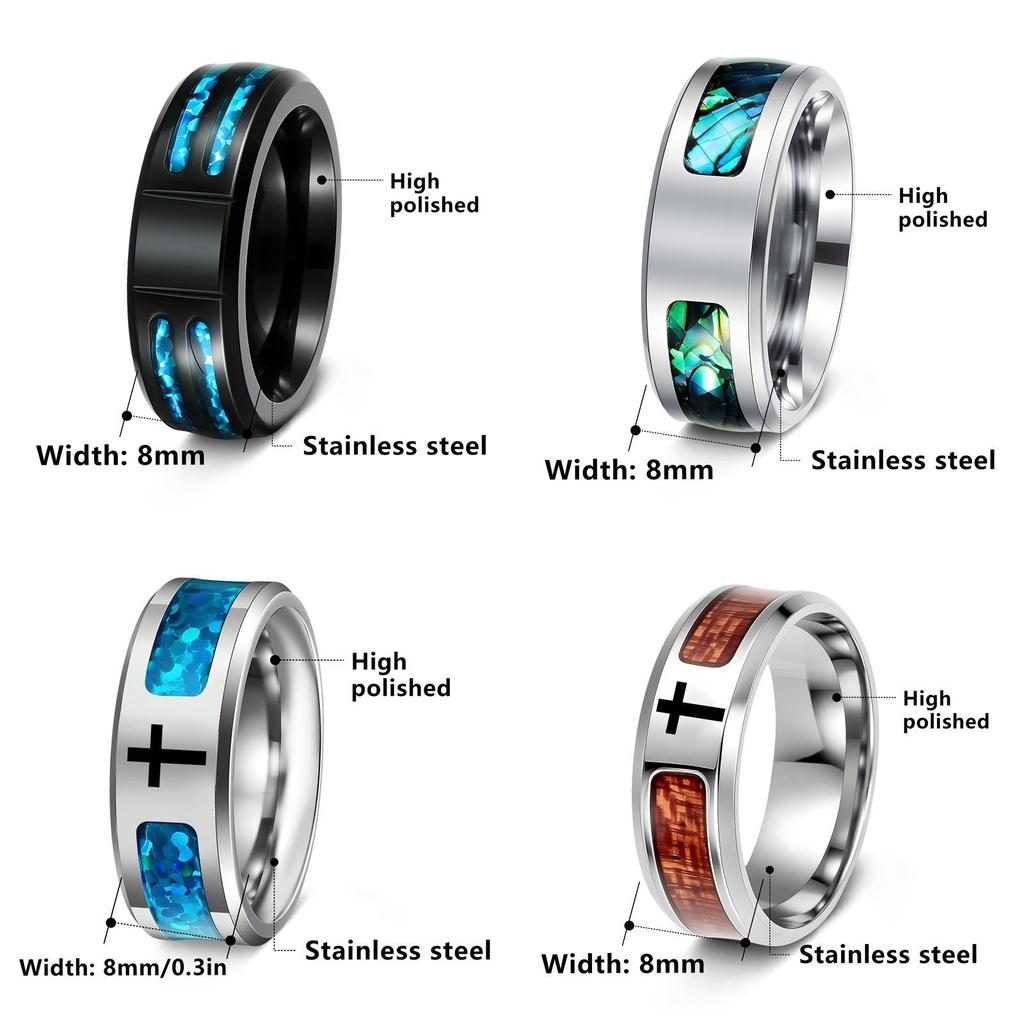Men's Fashion Titanium Steel Opal Ring with Personalized Laser Engraving Option