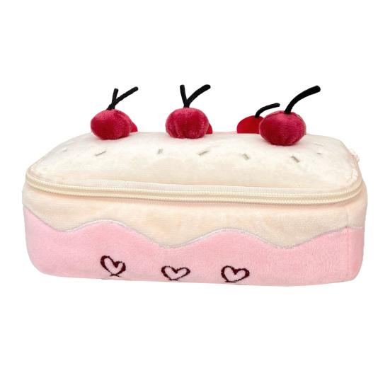 Cherry Cake Plush Pencil Pouch Large Capacity Stationery Case Cute Pen Holder for School Supplies Makeup Brushes