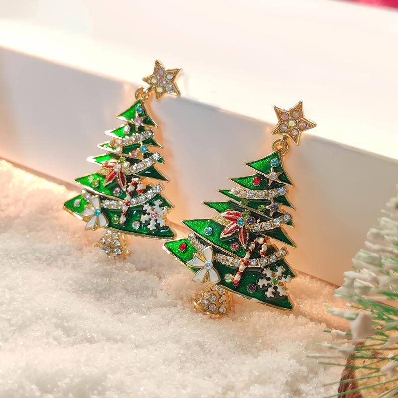 Vintage Metal Christmas Tree Long Drop Earrings for Fashion Women Female Holiday Party Jewelry Acccessories Christmas Gift