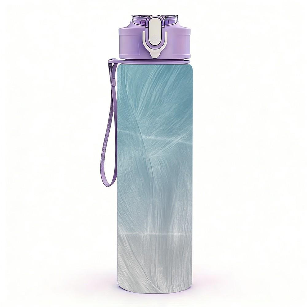 1PC Light Blue Cloud Fabric Texture Print 750ml Color Plastic Sports Water Bottle Leakproof Flip Straw Lid Suitable for Sports Office Home Use