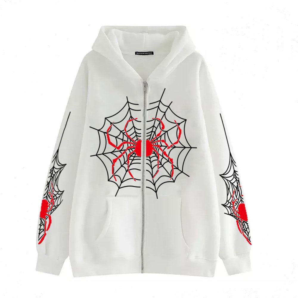 2023 Cross-border spider web zipper foreign trade sweater street tide spring and autumn hoodie American retro casual coat women
