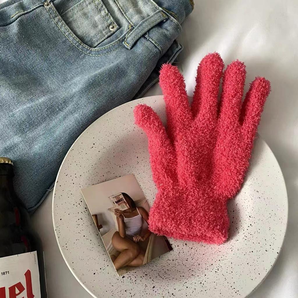 Coral Fleece Gloves Ins Japan And Korea Cute Simple Candy Color Five Fingers Fashion Warm Student