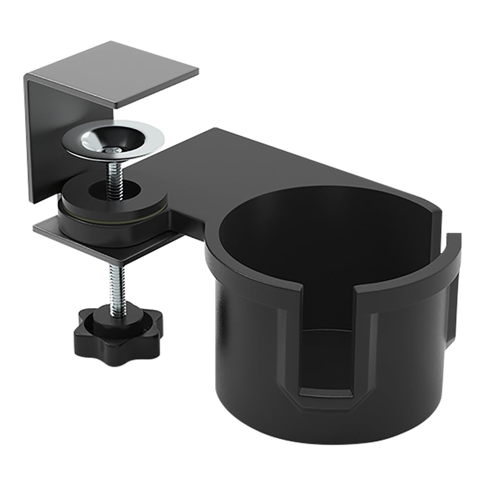 Desk-side drink holder, fits under a desk, controller, space-saving, table storage, cup holder, black