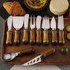 Acacia Wood Handle Cheese Knife Set: Stainless Steel Knife, Fork, Spade, Spoon, and Butter Cream Knife.