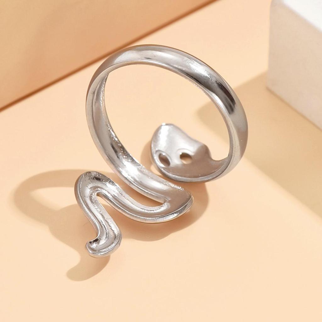 Unisex Stainless Steel Adjustable Snake Ring - Punk Hip Hop Style