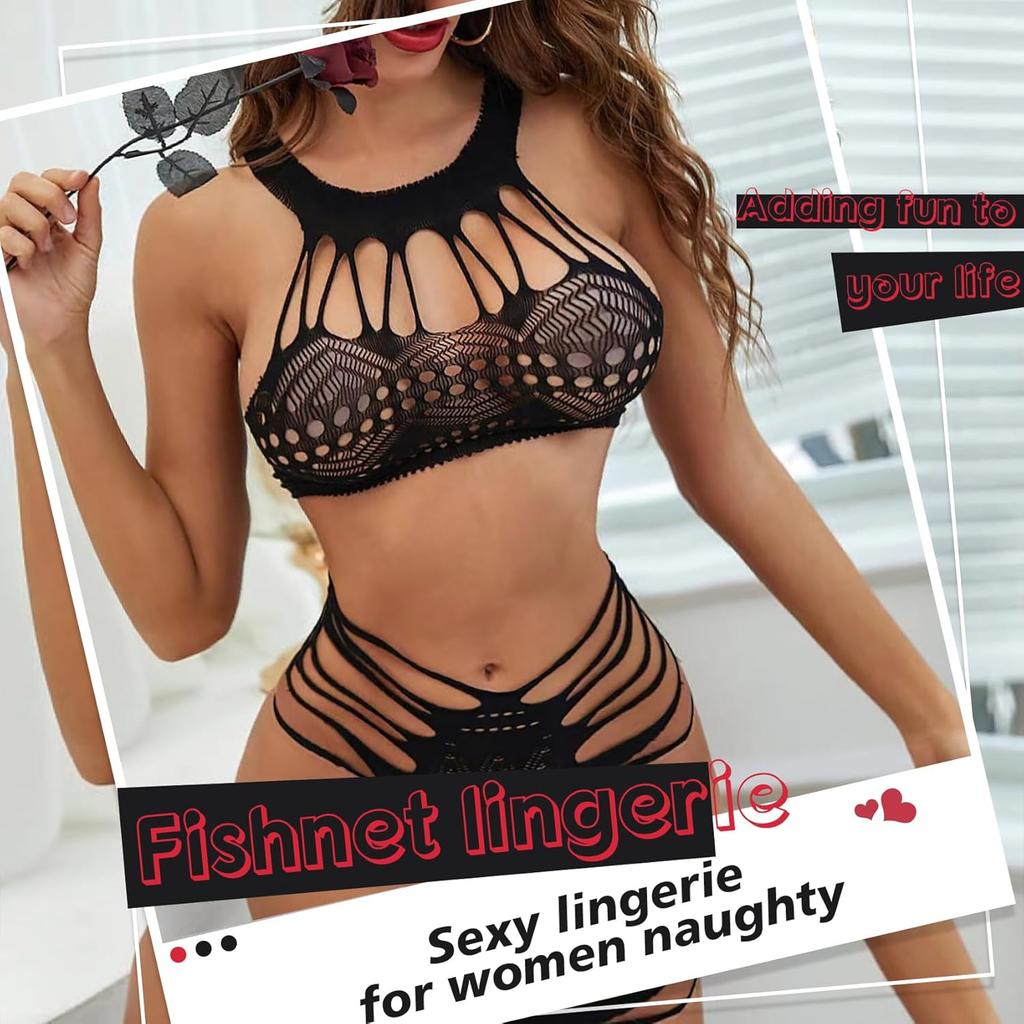 Sexy Lingerie for Women Naughty Fishnet Lingerie Set Bodysuit Outfits Teddy Erotic Sheer Mesh