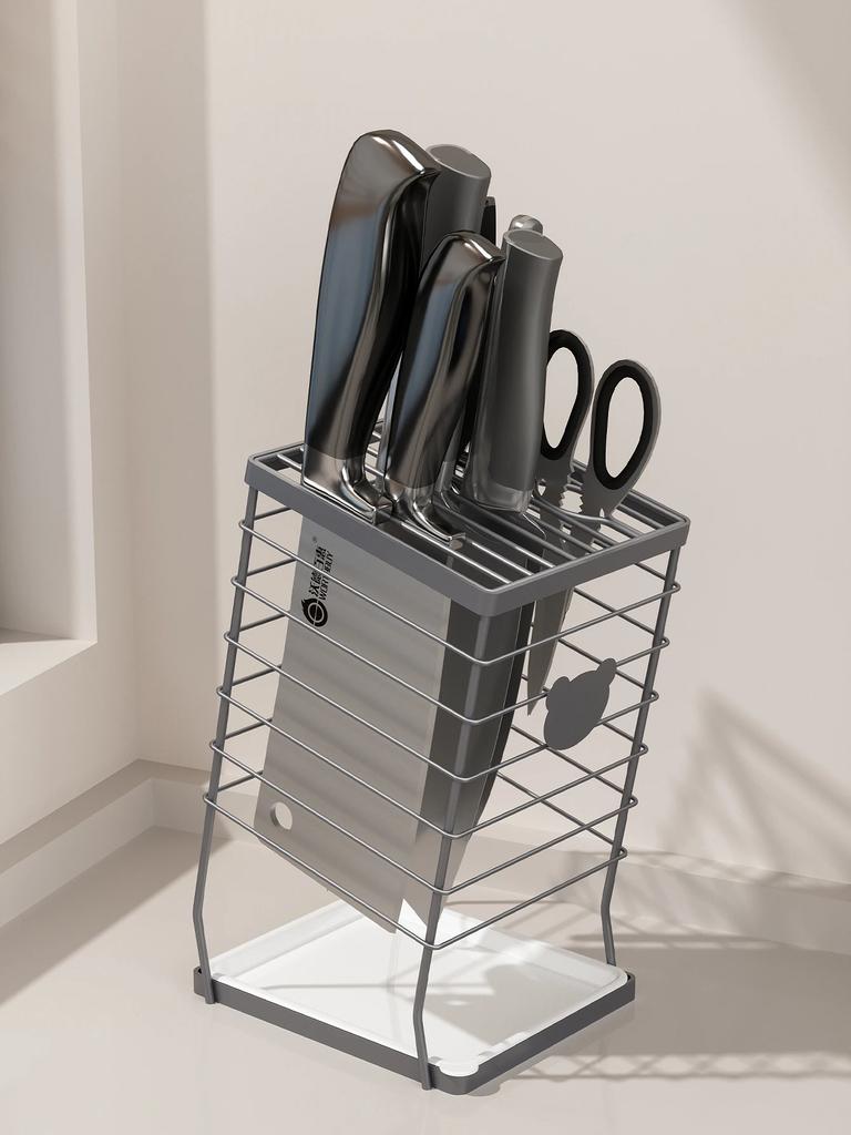 Organizador de Cuchillos Universal Acero Inoxidable Cocina Drenaje Soporte para Cuchillos de Verduras Estante de Almacenamiento Con Bandeja de Drenaje Desmontable