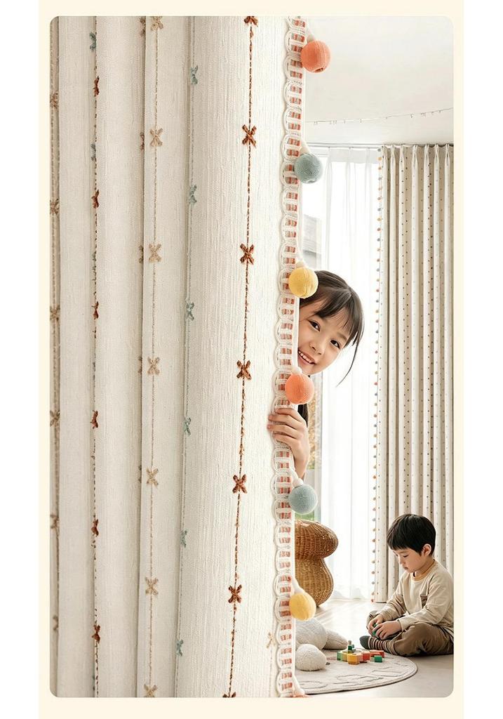 Tende Oscuranti per Bambini - Stile 2026 Crema Stella Arcobaleno Chenille per Camera da Letto