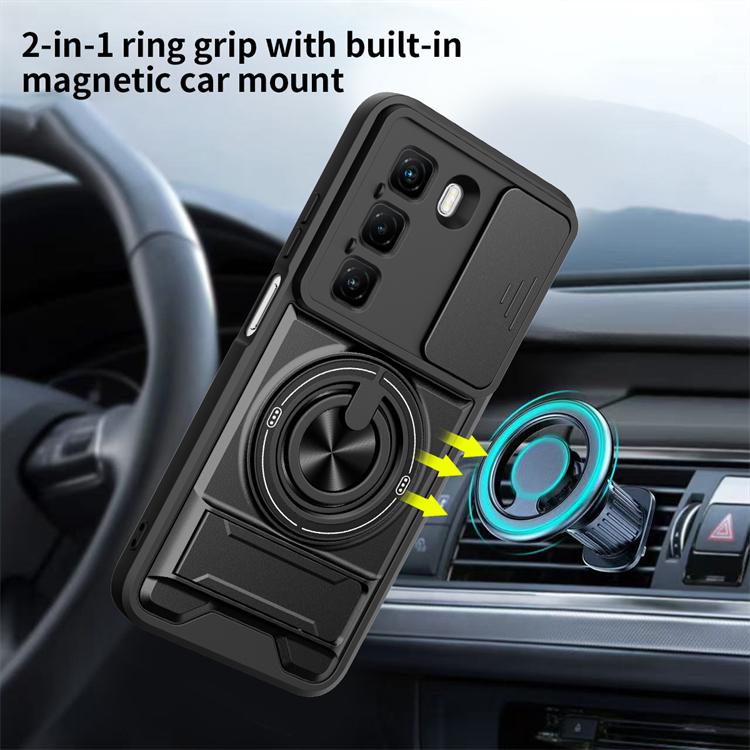 For Infinix Hot 60i Hot 60 Smart 10 Tecno Pop 10 Spark Go Lens Sliding Window Cover Car Magnetic Ring Double Bracket Phone Case