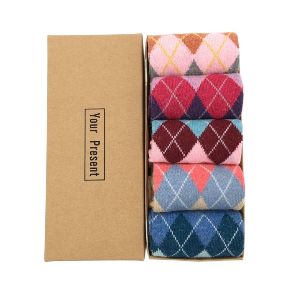 5 perechi Șosete de Crăciun din Lână Șosete Medii cu Brad de Crăciun Șosete Drăguțe pentru Femei La Mulți Ani