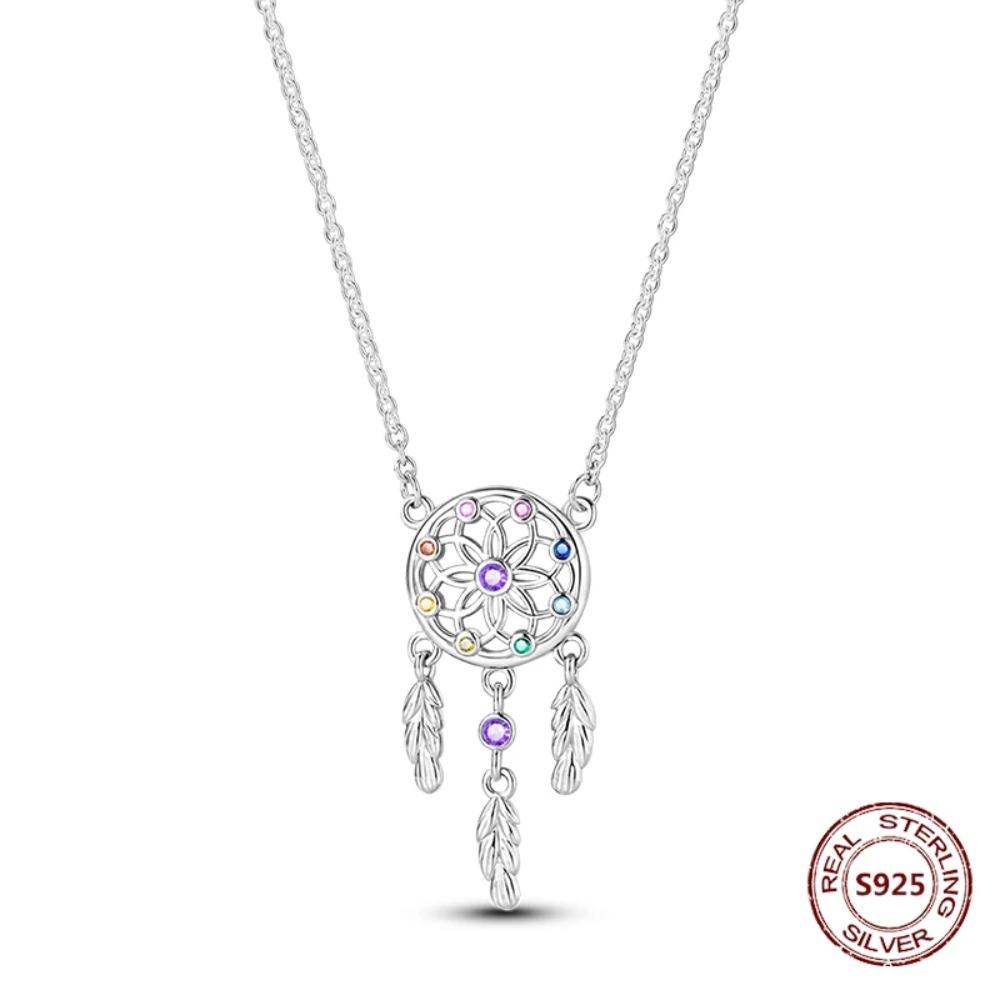 925 Silver Lucky Unicorn Necklace with Butterfly Firefly Bear Paw Print Zircon Chain Link Heart Jewelry for Women