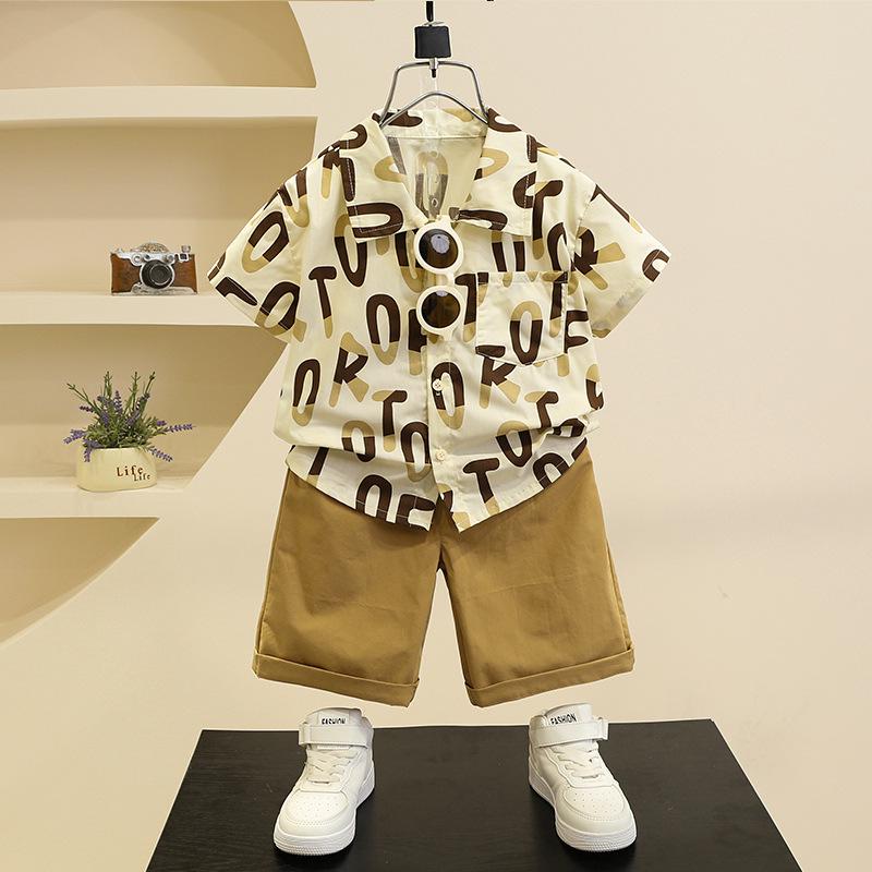 

Little Yellow Duck Boys Summer Set 2025: Korean Style Fashionable Short Sleeve Shirt for Kids 100 cm