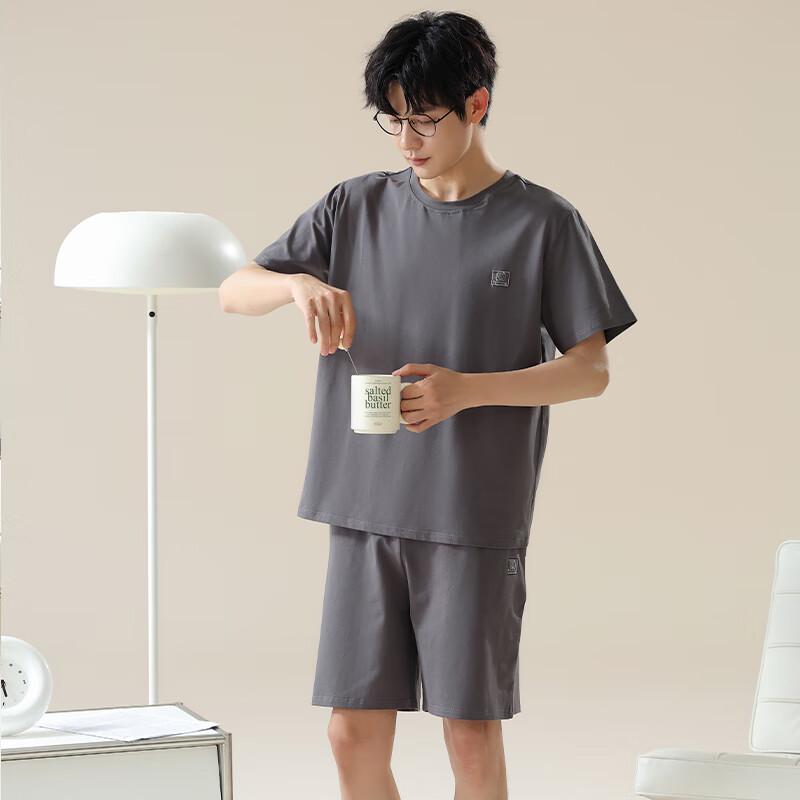 LangSha Men's Pajamas, Ice Silk Cool-Feeling, Plus Size up to 300 Jin, Casual Simple Round Neck Short Sleeve Loungewear Set