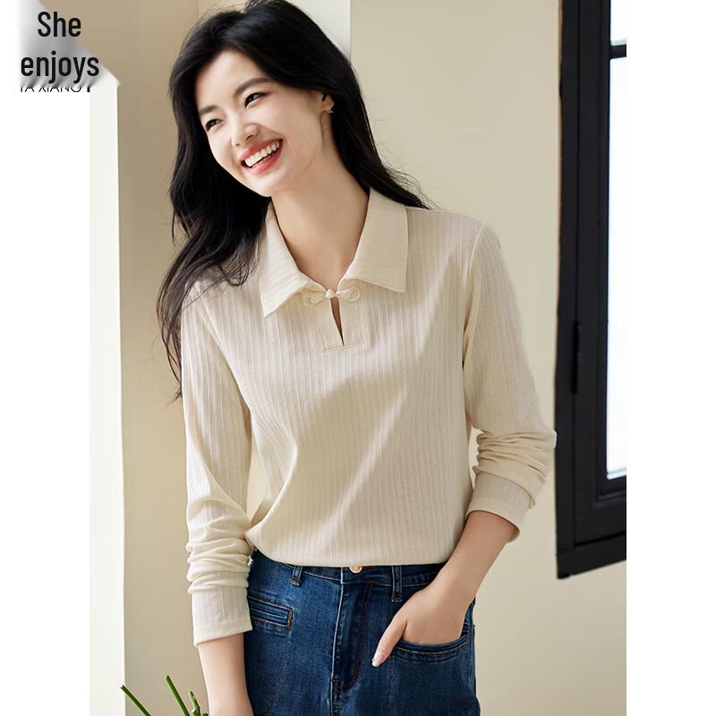 

Women s New Chinese Style Disc Button Long-Sleeve Polo T-Shirt L